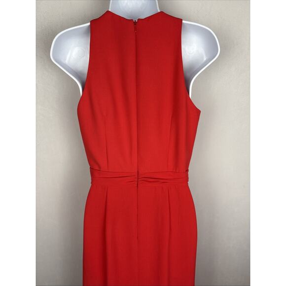 NEW Badgley Mischka Sleeveless Gown Womens 4 Red Jewel Floral Accent Ruffle Slit - Picture 7 of 12